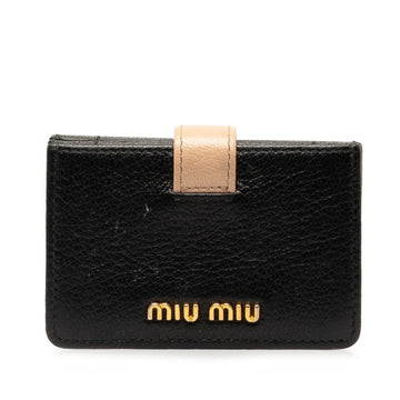 MIU MIU Miu Card Case Business Holder Black Pink Leather Women's