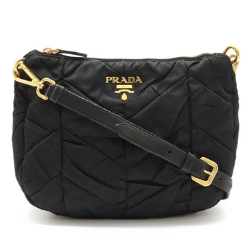 PRADA Gathered Shoulder Bag Nylon Leather NERO Black