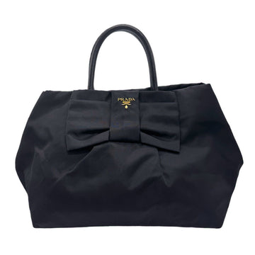 PRADA handbag ribbon nylon leather black gold women's z1228