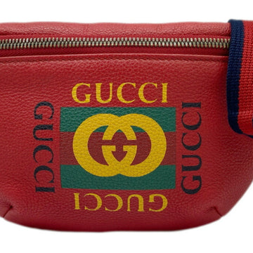GUCCI Print Body Belt Bag Waist Pouch Calfskin Leather Red 527792 Women's Men's