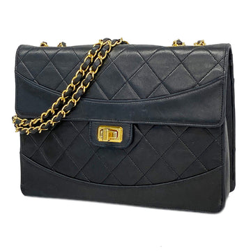 CHANEL Shoulder Bag Matelasse 2.55 W Chain Lambskin Black Women's