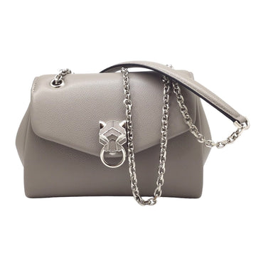 CARTIER Panthere de Small Chain Shoulder Bag Leather Greige L1002390 Light Gray Panther W Women's Men's