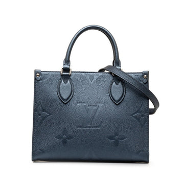LOUIS VUITTON Monogram Empreinte On the Go PM Handbag Shoulder Bag M58956 Metallic Blue Leather Women's