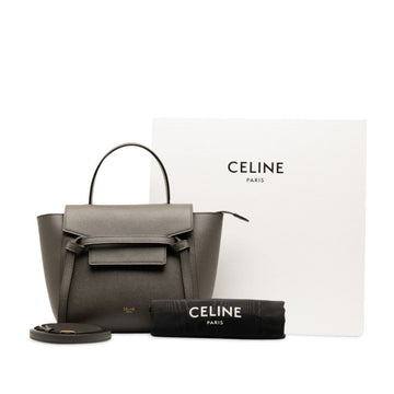 CELINE Nano Belt Bag Handbag Shoulder S-AI-1282 Grey Leather Women's