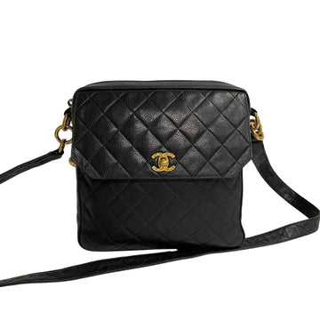 CHANEL Caviar Skin Matelasse Leather Shoulder Bag Navy 64336