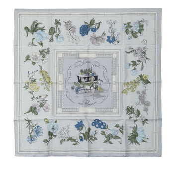 HERMES Carre 90 Quai aux Fleurs Flowering Coastline Scarf Muffler White Blue Multicolor Silk Women's