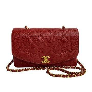 CHANEL Diana Flap Matelasse Caviar Skin Turnlock Shoulder Bag Red 32839