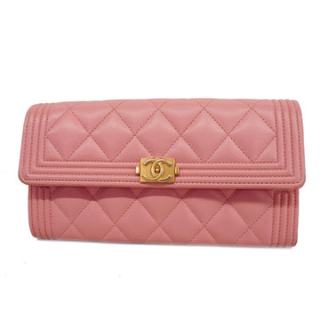 CHANEL long wallet boy  lambskin pink ladies