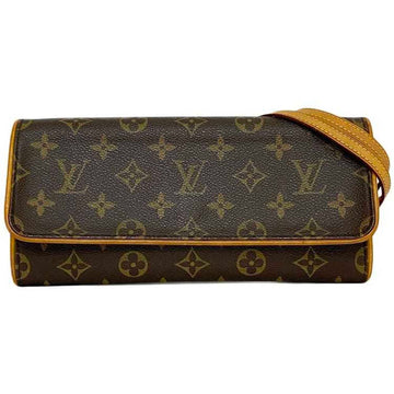 LOUIS VUITTON Shoulder Bag Pochette Twin GM Brown Monogram M51852 f-20271 Canvas Tanned Leather CA0040  Flap Women's