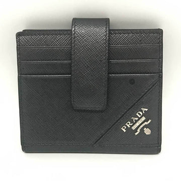 PRADA Business Card Holder/Card Case Black Metallic Saffiano Pass Folding 2MC049