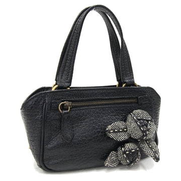 PRADA Handbag BN0931 Black Leather Wool Small Flower Motif Ladies