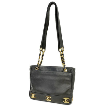 CHANEL Shoulder Bag Triple Coco Chain Lambskin Black Ladies