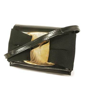 SALVATORE FERRAGAMO Shoulder Bag Vara Enamel Black Ladies