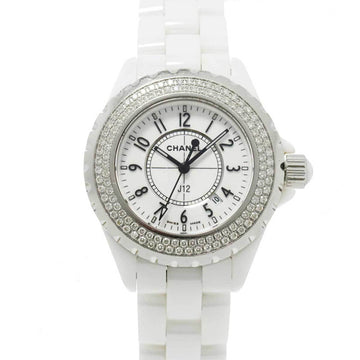 CHANEL J12 33mm H0967 Ladies Watch Diamond Bezel Date White Ceramic Quartz