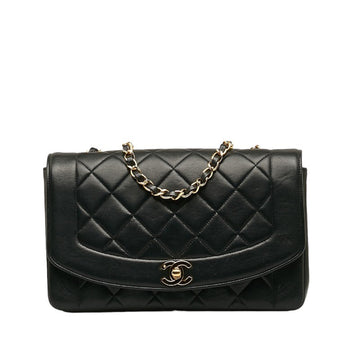 CHANEL Matelasse Cocomark Diana 25 Chain Shoulder Bag Black Lambskin Women's