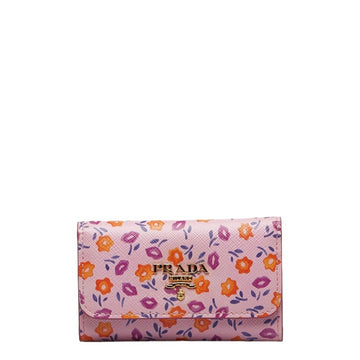 PRADA Flower Key Case 1PG222 Pink Multicolor Leather Women's