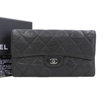 CHANEL Coco Mark Matelasse Timeless 10 Series Tri-fold Long Wallet Lambskin Black with Seal