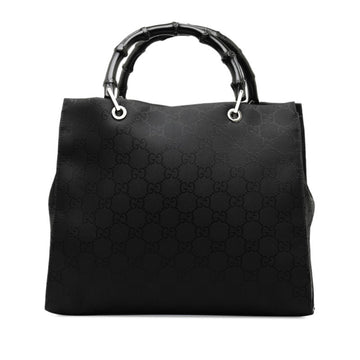 GUCCI GG Nylon Bamboo Handbag Tote Bag 002 1010 Black Leather Women's