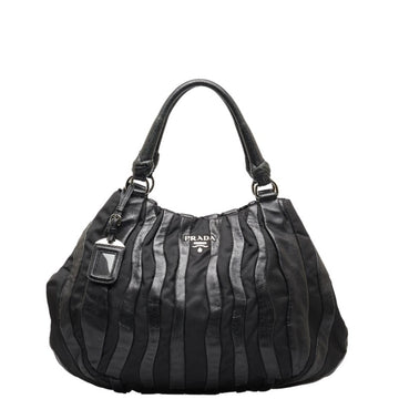 PRADA Handbag BR3994 Black Leather Nylon Women's