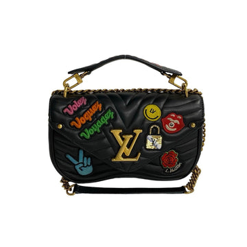 LOUIS VUITTON New Wave Patches Chain Bag MM Leather 2way Handbag Shoulder 21934