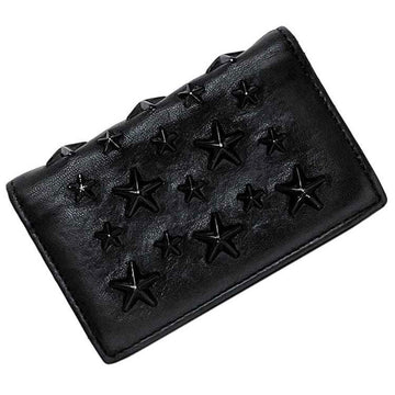 JIMMY CHOO Business Card Holder Black ec-20080 Case Star Leather  Studs Flap Women's Compact