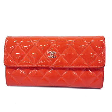 CHANEL Long Wallet Matelasse Patent Leather Red Women's