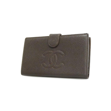 CHANEL long wallet caviar skin brown ladies