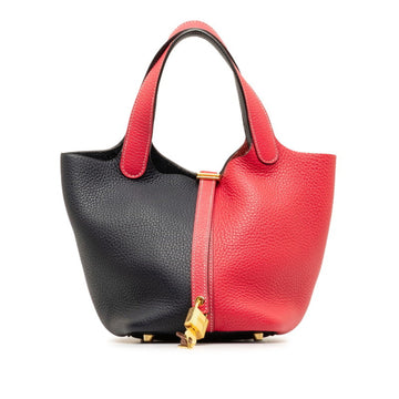 HERMES Picotin Lock PM Kazak Handbag Rose Extreme Bleu Nuit Red Black Taurillon Clemence Women's