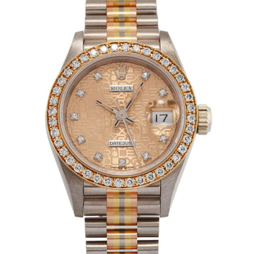 ROLEX Datejust 10P Diamond Bezel 69139GBIC Ladies WG YG PG Watch Automatic Champagne Engraved Computer Dial
