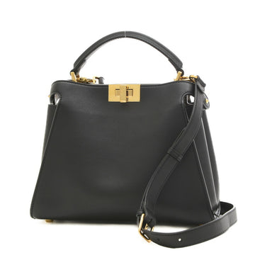 FENDI Peekaboo Essential Shoulder Bag Leather Black 8BN302