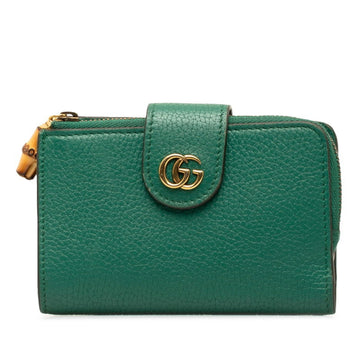 GUCCI Bamboo Bi-fold Compact Wallet 739498 Green Leather Women's