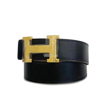 HERMES Belt Constance G Stamp Taurillon Clemence Box Calf Natural Black Men's