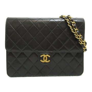 CHANEL Matelasse Push Lock Chain Shoulder Bag Black Lambskin [sheep leather]