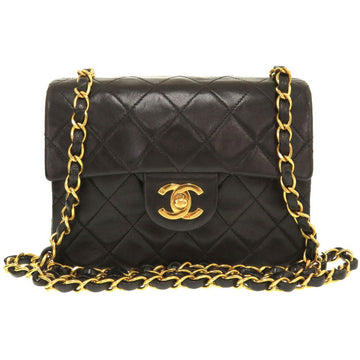 CHANEL Matelasse Lambskin Leather Black 4th Series Gold Chain Shoulder Bag 0253
