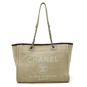 CHANEL Deauville Line Medium Tote MM Bag Shoulder Chain Beige Brown A67001