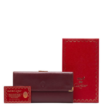 CARTIER Must Line Bi-fold Wallet Long Bordeaux Wine Red Leather Women's