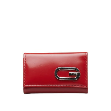 GUCCI G Key Case Red Silver Leather Women's