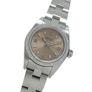 ROLEX Oyster Perpetual 76030 K number ladies watch brand automatic AT stainless steel SS silver pink polished