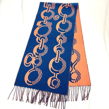 HERMES Scarf Cashmere 141cm Blue Rose Dore Buckle Do Re Boucles