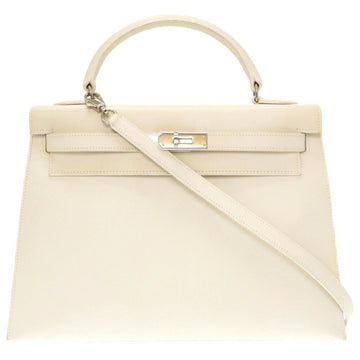 HERMES Kelly 32 Outer Stitching Voile White B Stamp Handbag 0098