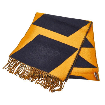 HERMES scarf yellow navy cashmere women's