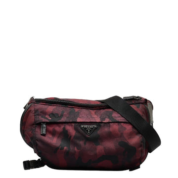 PRADA Camouflage Shoulder Bag VA0991 Red Black Nylon Women's