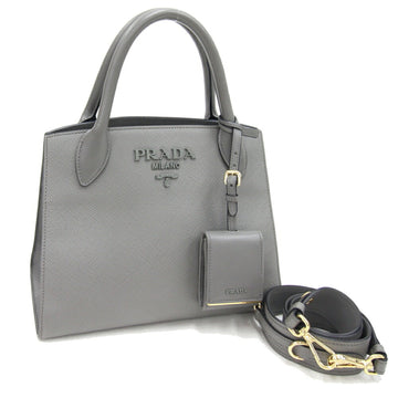 PRADA Handbag 1BA156 Gray Calf Leather Women's