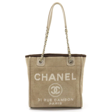 CHANEL Deauville Chain Shoulder Tote Bag Canvas Leather Beige Brown A66939