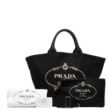 PRADA Canapa Handbag Shoulder Bag 1BG163 Black Canvas Women's