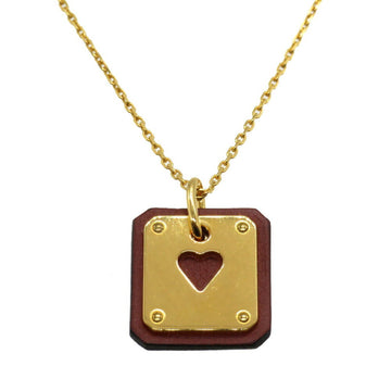 HERMES As de Coeur PM Heart Swift Leather Gold Z Stamped Necklace 0236