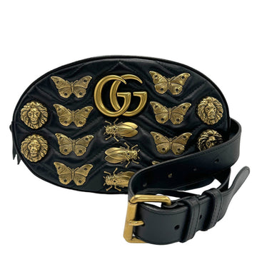 GUCCI Waist bag Leather Metal Black Men Women 491294 z1162