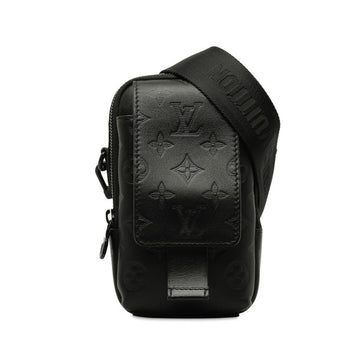 LOUIS VUITTON Monogram Shadow Double Phone Pouch Shoulder Bag M81323 Noir Black Leather Women's