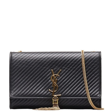 SAINT LAURENT Classic Kate Tassel Chain Shoulder Bag Black Gold Leather Women's