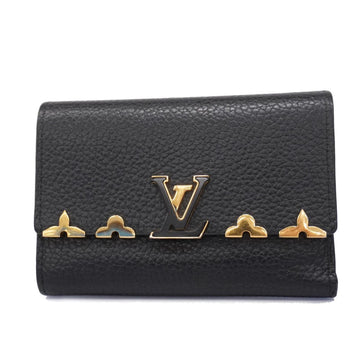 LOUIS VUITTON Tri-fold Wallet Taurillon Portefeuille Capucines Compact M67886 Black Women's